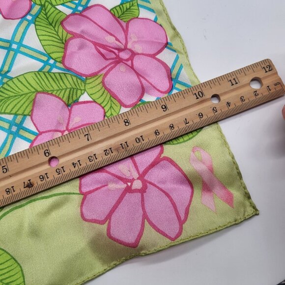 VTG Floral Lattice Pink Green Scarf Breast Cancer Awareness Ribbon - Picture 4 of 7